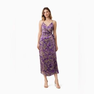 Zara Satin Wrap Strappy Midi Dress Paisley Print Purple Womens Size Medium